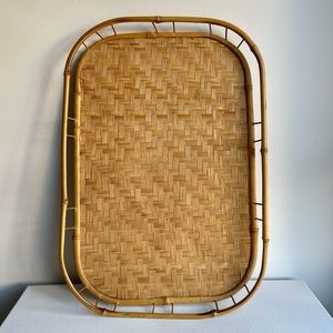 Vintage Bamboo Woven Rattan Wicker Tiki Bar Serving Lap Tray